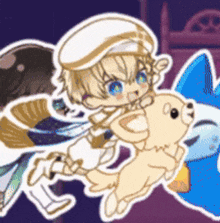 a cartoon of a boy holding a stuffed animal in his arms