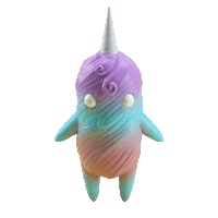 a colorful unicorn with a white horn and a purple mane