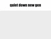 a man in a suit is standing in a doorway with the words quiet down new gen written above him