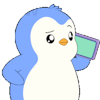 a blue and white penguin with the words buy it written below it