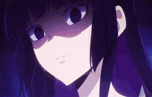 a close up of a person 's face with a purple background