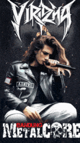 a poster for virzha metalcore shows a man holding a microphone