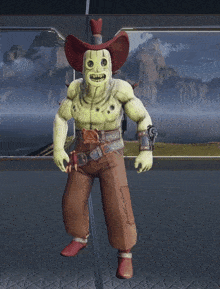 a cartoon character is wearing a cowboy hat