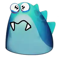 a drawing of a blue monster with big eyes and sharp teeth