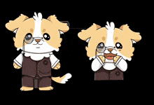 a cartoon drawing of a dog wearing a vest and pants