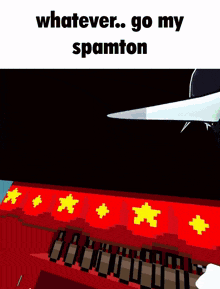 a cartoon character is holding a pair of scissors and saying whatever go my spamton ..