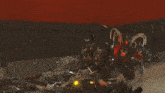 a robot is being destroyed in a video game with a lot of sparks coming out of it