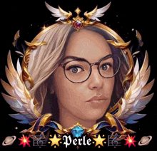 a portrait of a woman with glasses and the name perle on the bottom