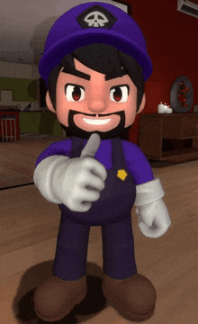 a cartoon character with a skull on his hat