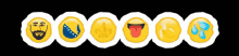 a row of smiley faces including one with a beard and one with a tongue sticking out