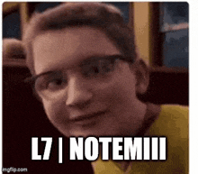 a young boy wearing glasses and a yellow shirt is making a funny face with the words `` l7 notemiiii '' .