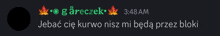 a black background with green text that says garczek