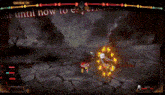 a screenshot of a video game with two players fighting each other in a dark room .
