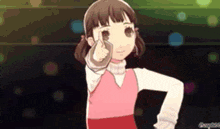 a little girl is giving a thumbs up sign in a video game .