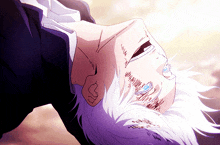 a drawing of a person with white hair and blue eyes