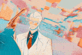 a drawing of a man in a suit and tie with an x on his shirt
