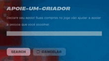 a screen with a search button and cancel button
