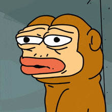 a cartoon of a monkey with a red lip