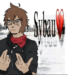 a drawing of a person with sybau written on the bottom