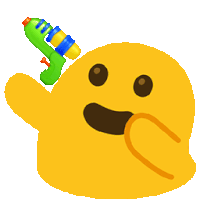 a yellow cartoon character holding a green water gun
