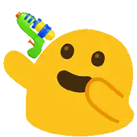 a yellow cartoon character holding a green water gun