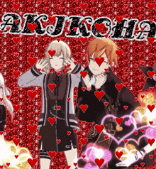 a group of anime characters are surrounded by red hearts and the name akijichi