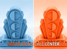 the costa rica 's call center is shown in blue and orange colors