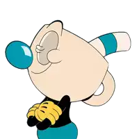 a cartoon character with a blue nose is holding a cane