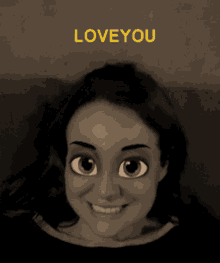 a picture of a woman with cartoon eyes and the words loveyou above her