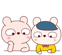 a couple of cartoon bears sitting next to each other .