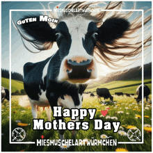a picture of a cow with a happy mothers day message