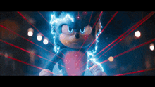a close up of a sonic the hedgehog surrounded by lasers .