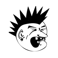 a black and white drawing of a person with a mohawk on their head