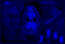 a picture of a woman with blue hair and the words blessed be