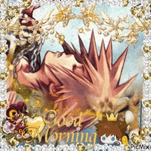 a picture of a cartoon character with the words good morning written on it