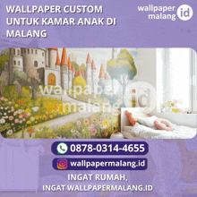 a poster for wallpaper custom untuk kamar anak di malang with a picture of a castle on the wall