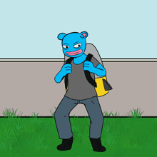 a cartoon of a blue bear with a backpack