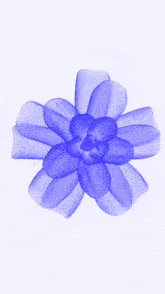 a blue flower on a white background with a few dots