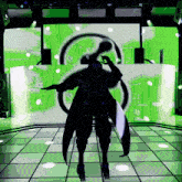 a silhouette of a person dancing in front of a green screen