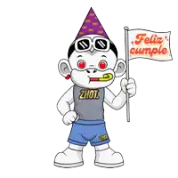 a cartoon character wearing a party hat and sunglasses is holding a feliz cumple flag