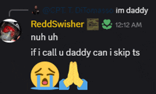 a screenshot of a conversation between reddswisher and cpt t. ditomasso