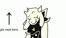 a drawing of a goat with an arrow pointing up and the words " read here " below it