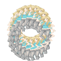 a bunch of blonde anime girls standing in a circle with the letter o in the middle