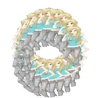 a bunch of blonde anime girls standing in a circle with the letter o in the middle
