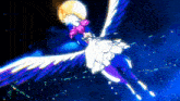 a drawing of a girl with wings flying in the air