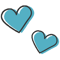 two blue hearts on a white background with black outlines