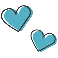 two blue hearts on a white background with black outlines