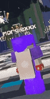 a purple character in a video game with the name morgiexxx on it