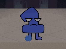 a cartoon drawing of a blue squid with a sad look on his face