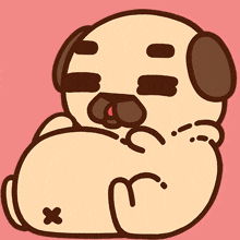 a cartoon drawing of a pug dog laying down